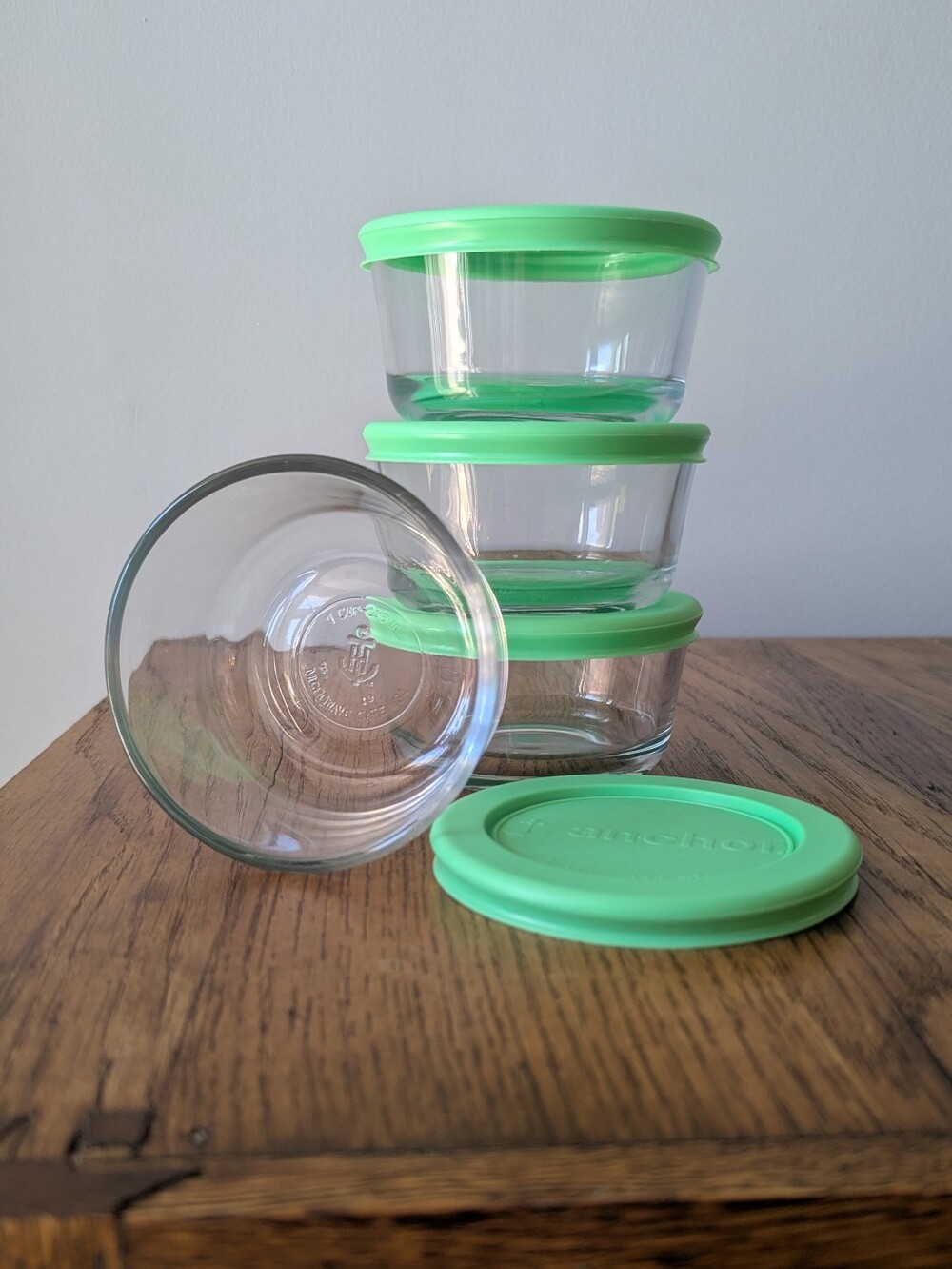 Anchor Hocking 1 cup Glass SnugFit Storage Containers - Set of 4 Mint Green Lids